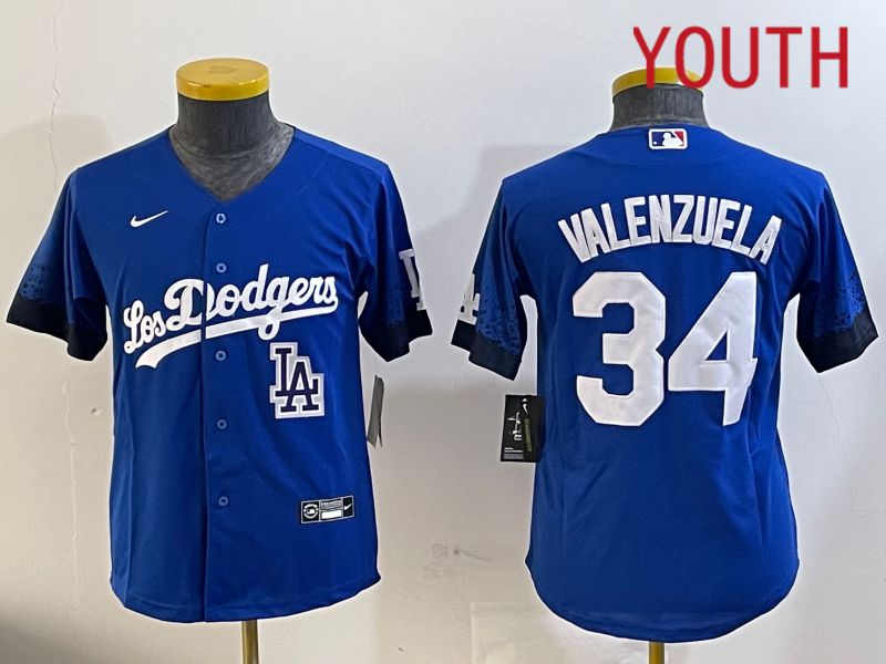 Youth  Los Angeles Dodgers #34 Valenzuela 2024 blue jersey 202411206